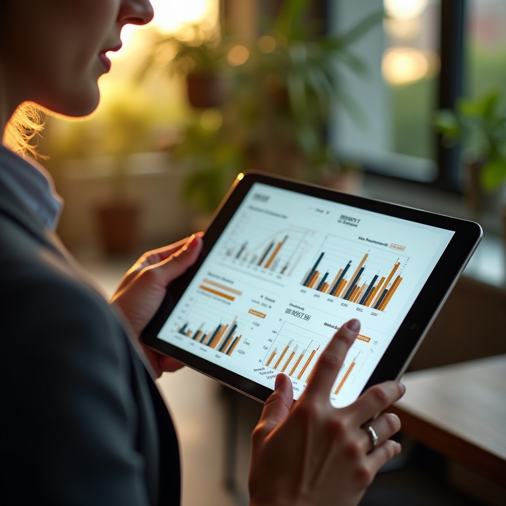 Business owner reviewing comprehensive analytics dashboard showing sales trends and key performance indicators